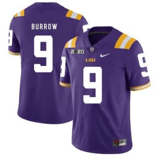Men's LSU Tigers #9 Joe Burrow Purple With 2020 Patch Limited Stitched NCAA Jersey