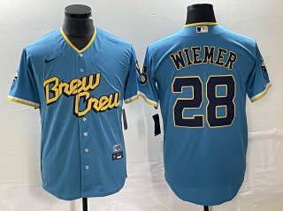 Milwaukee Brewers #28 Joey Wiemer 2022 Powder Blue City Connect Cool Base Stitched