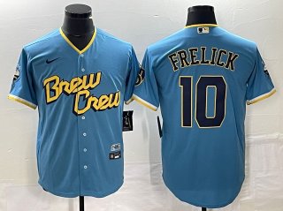 Milwaukee Brewers #10 Sal Frelick 2022 Powder Blue City Connect Cool Base Stitched