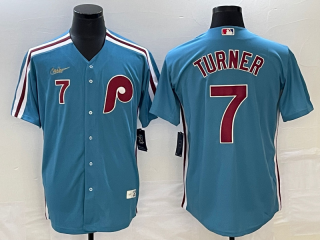 Philadelphia Phillies #7 Trea Turner Blue Cool Base With Patch Stitched Jersey