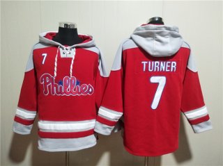 Philadelphia Phillies #7 Trea Turner Red Ageless Must-Have Lace-Up Pullover Hoodie