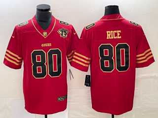 San Francisco 49ers #80 Jerry Rice Red Gold With 75th Anniversary Patch Stitched