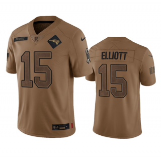 New England Patriots #15 Ezekiel Elliott 2023 Brown Salute To Service Limited Stitched