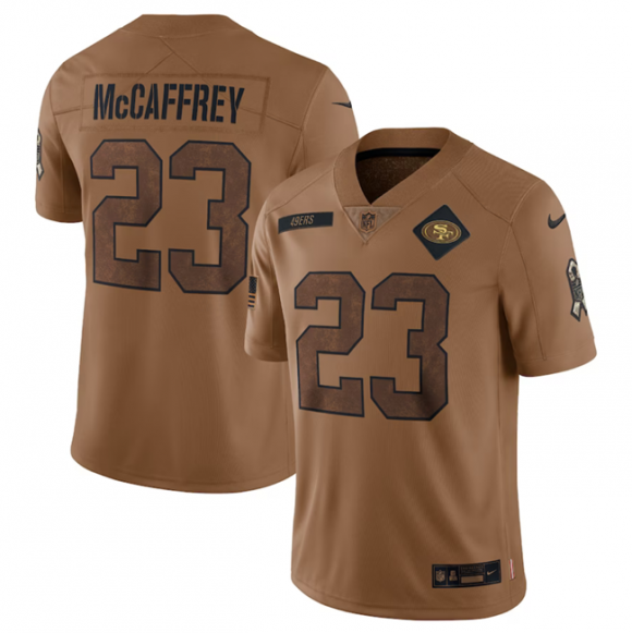 San Francisco 49ers #23 Christian McCaffrey 2023 Brown Salute To Service Limited
