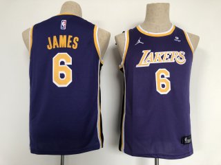 Youth Los Angeles Lakers #6 james Purple Stitched Basketball Jersey