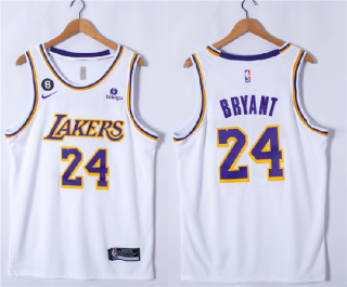 Youth Los Angeles Lakers #24 Kobe Bryant White NO.6 Patch Stitched Basketball Jersey