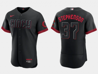 Cincinnati Reds #37 Tyler Stephenson Black 2023 City Connect Flex Base Stitched