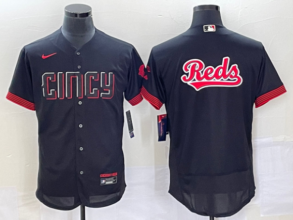 Cincinnati Reds Black 2023 City Connect Big Team Logo Flex Base Stitched Jersey