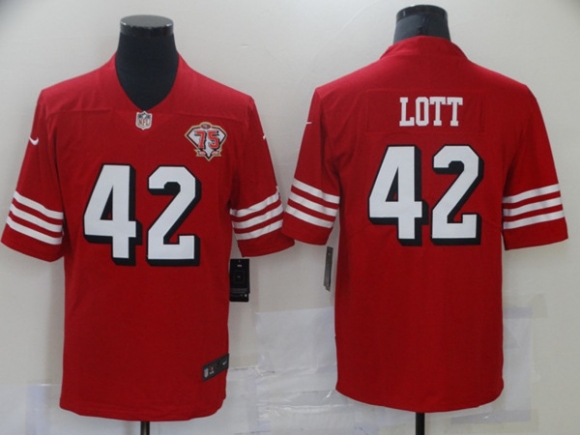 San Francisco 49ers #42 Ronnie Lott 2021 Scarlet 75th Anniversary Alternate Vapor