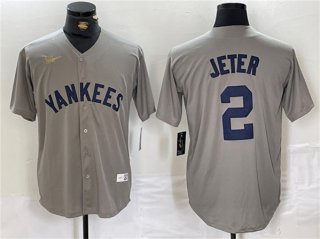 New York Yankees #2 Derek Jeter Gray Cool Base Stitched Baseball Jersey