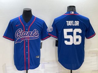 New York Giants #56 Lawrence Taylor Blue Cool Base Stitched Baseball Jersey