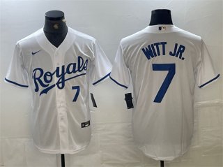Kansas City Royals #7 Bobby Witt Jr. White With Patch Cool Base Stitched Baseball