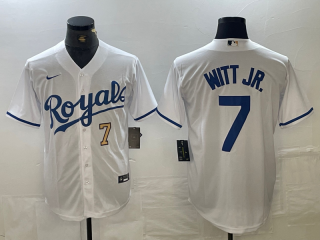 Kansas City Royals #7 white with gold number jersey