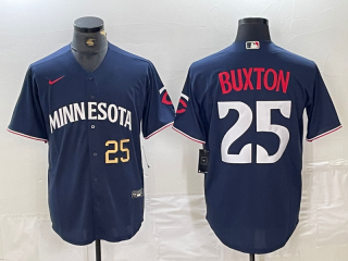 Minnesota Twins #25 Byron Buxton Navy gold number jersey