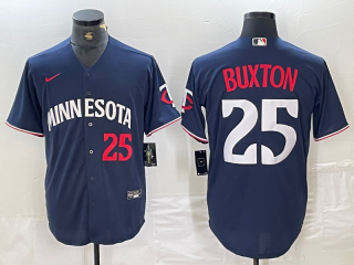 Minnesota Twins #25 Byron Buxton Navy red number jersey