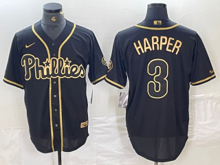 Philadelphia Phillies #3 Bryce Harper black gold jersey