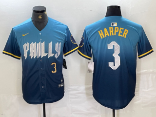 Philadelphia Phillies #3 Bryce Harper Blue 2024 City Connect Limited Stitched Jersey 2 - 副本
