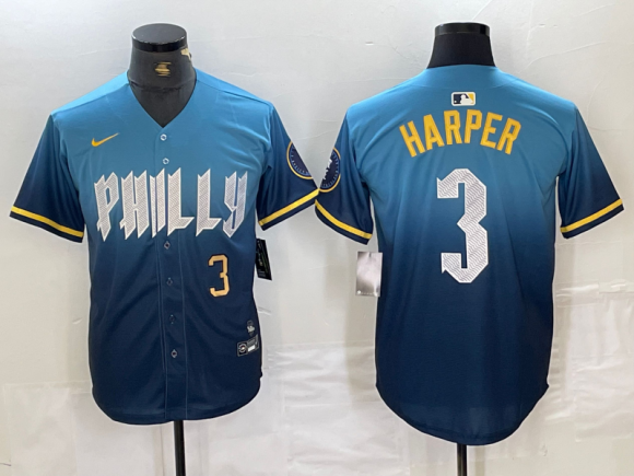 Philadelphia Phillies #3 Bryce Harper Blue 2024 City Connect Limited Stitched Jersey 2