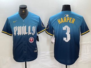 Philadelphia Phillies #3 Bryce Harper Blue 2024 City Connect Limited Stitched Jersey 3