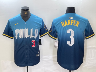 Philadelphia Phillies #3 Bryce Harper Blue 2024 City Connect Limited Stitched Jersey 4