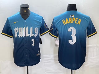 Philadelphia Phillies #3 Bryce Harper Blue 2024 City Connect Limited Stitched Jersey 5