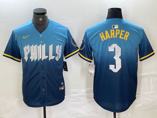 Philadelphia Phillies #3 Bryce Harper Blue 2024 City Connect Limited Stitched Jersey