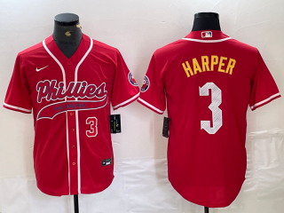 Philadelphia Phillies #3 Bryce Harper Red 2024 City Connect Limited Stitched Jersey 2