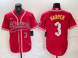 Philadelphia Phillies #3 Bryce Harper Red 2024 City Connect Limited Stitched Jersey 3