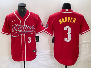 Philadelphia Phillies #3 Bryce Harper Red 2024 City Connect Limited Stitched Jersey 4