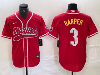 Philadelphia Phillies #3 Bryce Harper Red 2024 City Connect Stitched Jersey