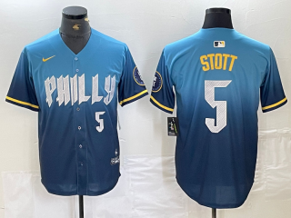 Philadelphia Phillies #5 Stott Blue 2024 City jersey 4