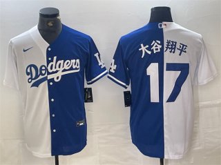 Los Angeles Dodgers #17 大谷翔平 White Blue Split Cool Base Stitched Baseball Jersey