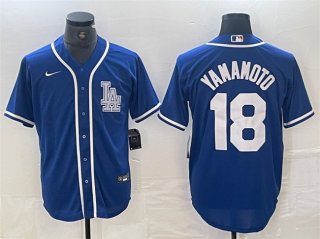 Los Angeles Dodgers #18 Yoshinobu Yamamoto Blue Cool Base Stitched Baseball Jersey
