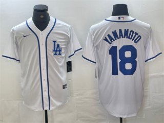 Los Angeles Dodgers #18 Yoshinobu Yamamoto White Cool Base Stitched Baseball Jersey
