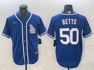 Los Angeles Dodgers #50 Mookie Betts Blue Cool Base Stitched Baseball Jersey