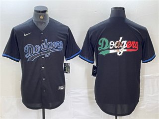 Los Angeles Dodgers Team Big Logo Black Cool Base Stitched Baseball Jersey 2