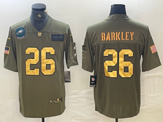 Philadelphia Eagles #26 Saquon Barkley green salute to service gold jersey