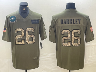 Philadelphia Eagles #26 Saquon Barkley green salute to service camo jersey