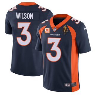 Denver Broncos #3 Russell Wilson Navy With C Patch & Walter Payton Patch