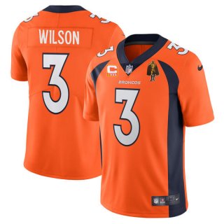 Denver Broncos #3 Russell Wilson Orange With C Patch & Walter Payton Patch 2