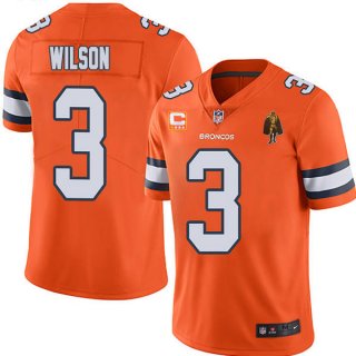 Denver Broncos #3 Russell Wilson Orange With C Patch & Walter Payton Patch