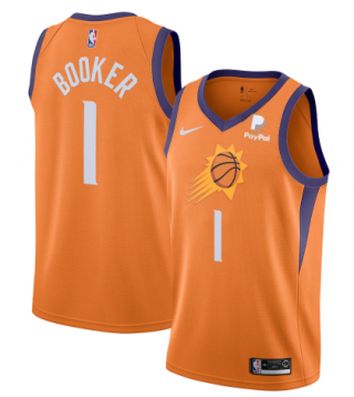 Men's Phoenix Suns #1 Devin Booker Orange Statement Edition Stitched Jersey