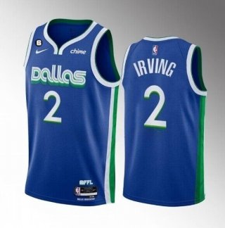 Men's Dallas Mavericks #2 Kyrie Irving Blue 2022 23 City Edition With NO.6 Patch Stitched