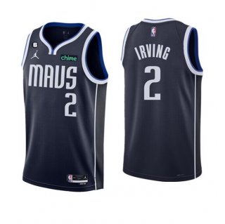 Men's Dallas Mavericks #2 Kyrie Irving Navy Statement Edition With No.6 Patch Stitched