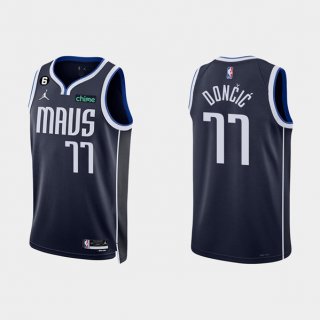 Men's Dallas Mavericks #77 Luka Doncic Navy Statement Edition With NO.6 Patch Stitched