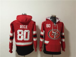 San Francisco 49ers #80 Jerry Rice Red Black Ageless Must-Have Lace-Up Pullover