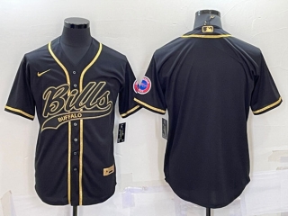 Buffalo Bills Blank Black Gold With Patch Cool Base Stitched Baseball Jersey