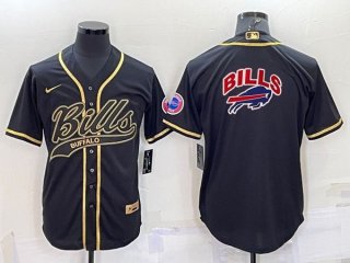 Buffalo Bills Black Team Big Logo With Patch Cool Base Stitched Baseball Jersey