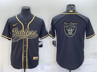 Las Vegas Raiders Black Gold Team Big Logo With Patch Cool Base Stitched Baseball
