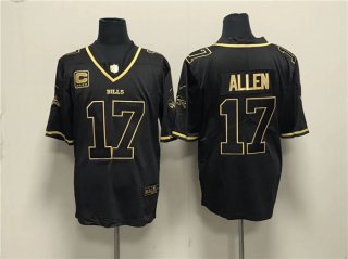 Men's Buffalo Bills #17 Josh Allen Black Gold With 4-Star C Patch Limited Stitched Jersey